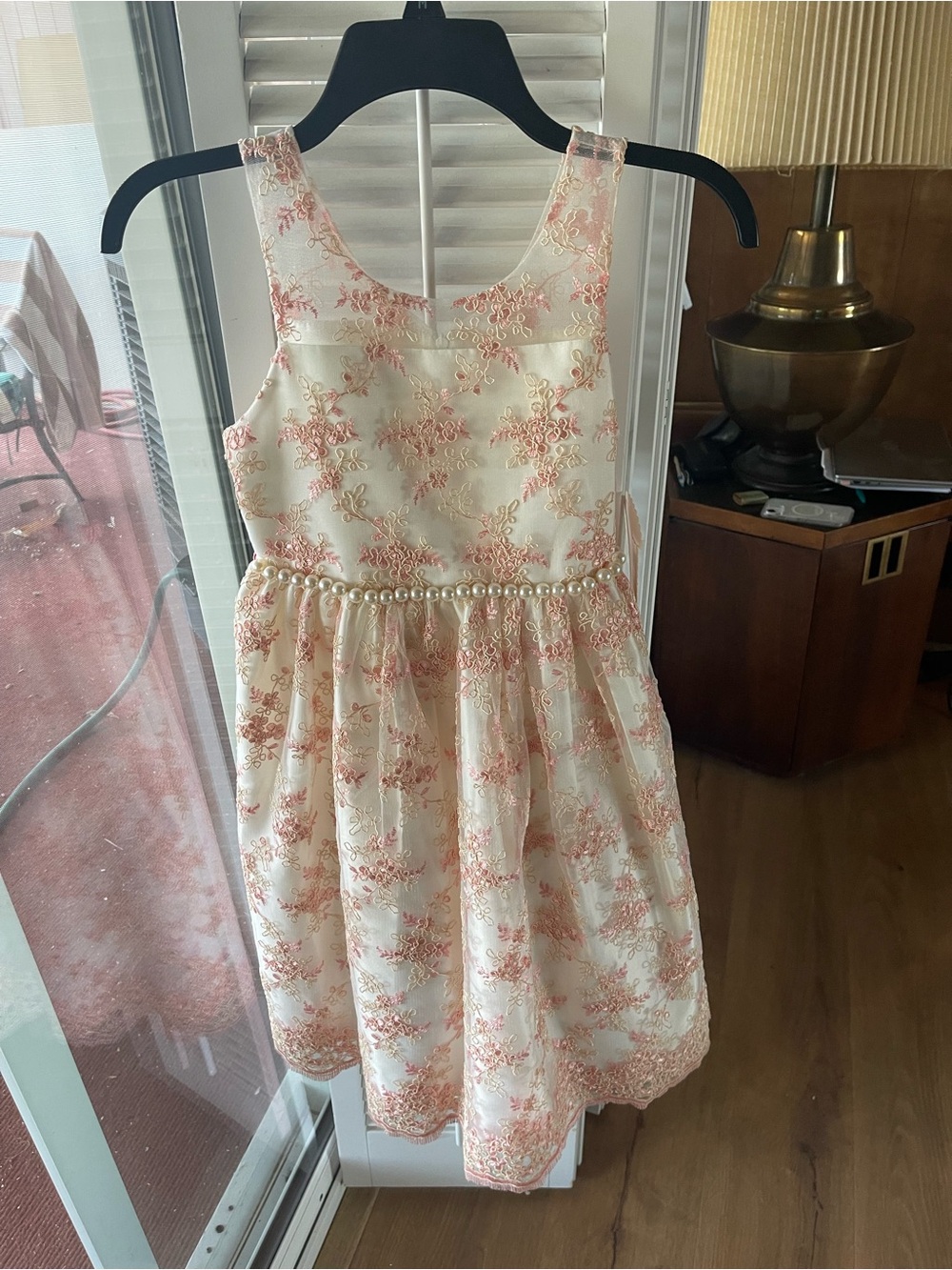 American Princess Ivory and Blush Pearl Waist Floral Dress